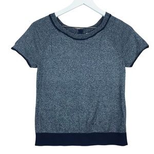 Anthropologie Field Flower Button Back Marled Navy Blue Knit Sweater Wom…